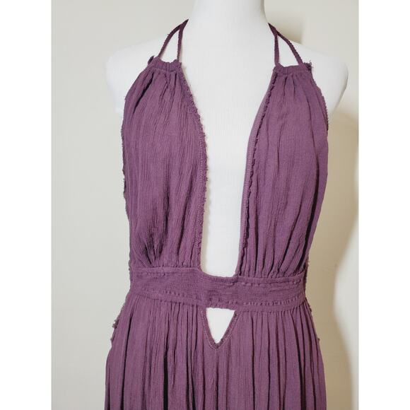 Free People Womens Large Garden Party Maxi Dress Tassels Side Slit Cut-Outs Boho - Picture 5 of 13